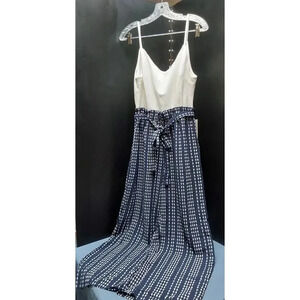 Women's Jump Suit White  Navy Blue strapless Sz Large by J for Justify New Tags